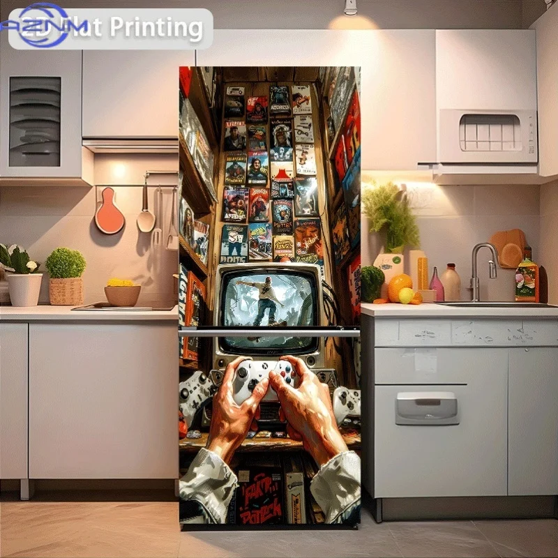 of Refrigerator Sticker Measuring 60X180 Cm, Featuring a Full Wall Game Cover And Retro Video Game Graphics, Perfect for Wall