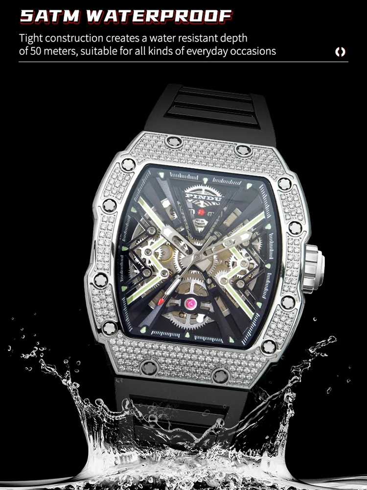 PINDU nuovo orologio da uomo cassa in acciaio inossidabile impermeabile da 50 metri quadrante luminoso con specchio in zaffiro orologio meccanico da uomo alla moda