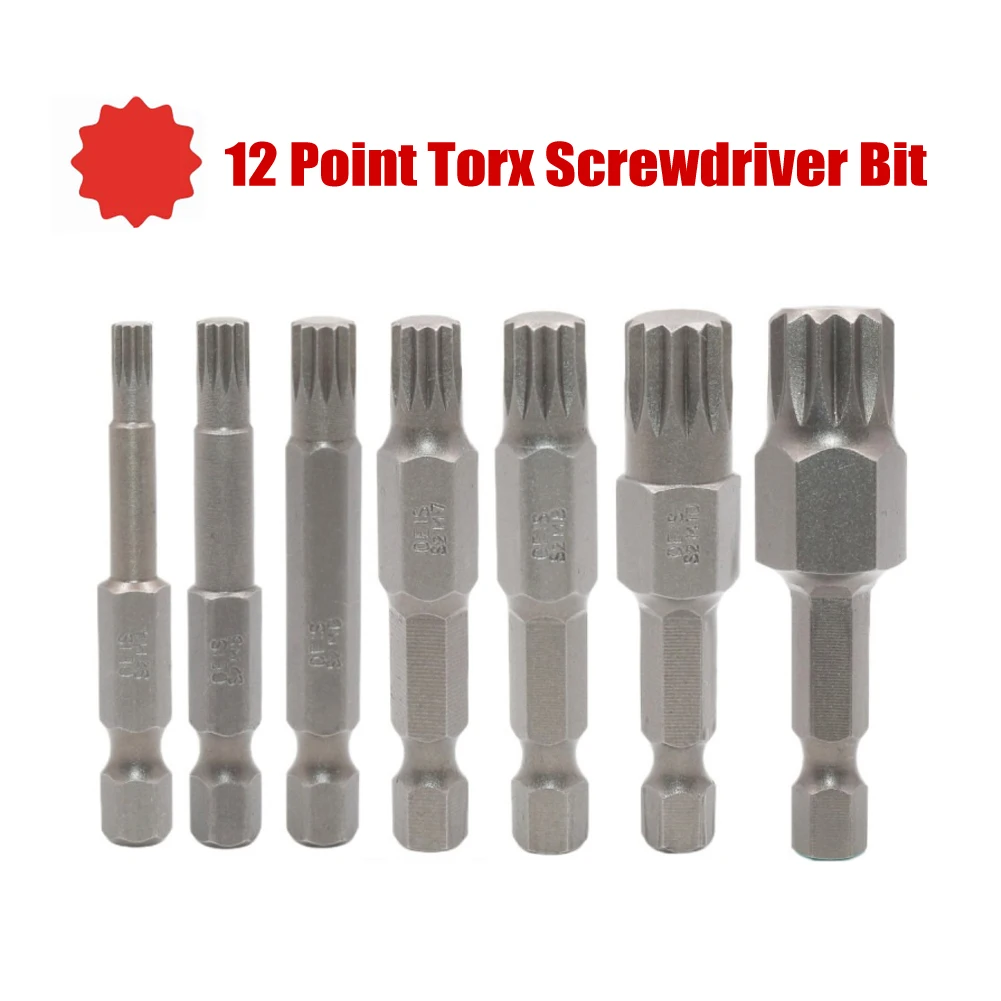 7pcs/Set 50mm 12 Point Torx Screwdriver Bit Hex Shank Magnetic Electric Manual Screwdriver Drill Bit Tool M4 M5 M6 M7 M8 M10 M12