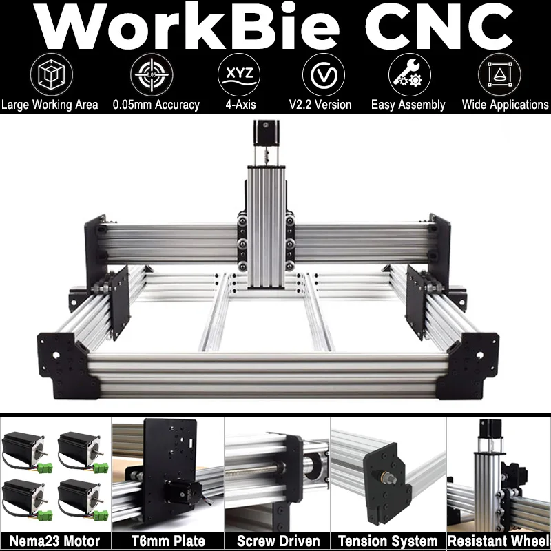 20% OFF BulkMan3D Newest V2.2 WorkBie CNC Router Machine Screw Driven 4-Axis Milling Engraver for Wood, Metal, Aluminum, Acrylic