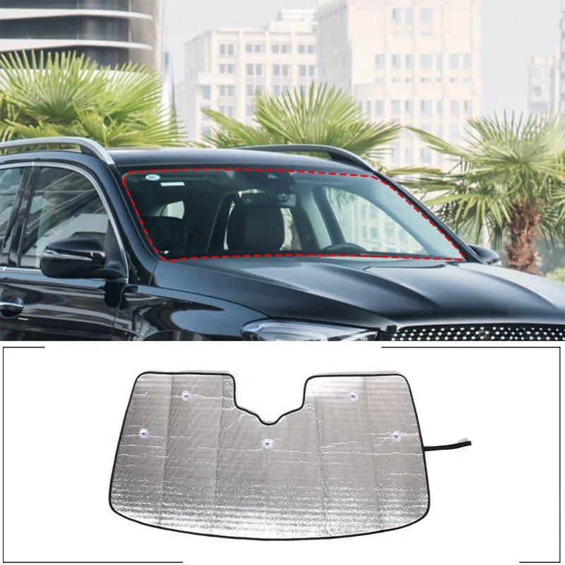 

For Mercedes Benz GLE 2020-2023 Car Front Glass Anti-UV Sunshade Aluminum Foil Silver Car Interior Protection Accessories