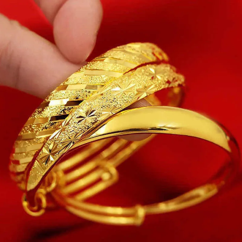 Fashion Luxury Yellow Gold Color Babysbreath Cuff Bracelet Bangle for Bridal Engagement Wedding Band Bride Jewelry Accessories