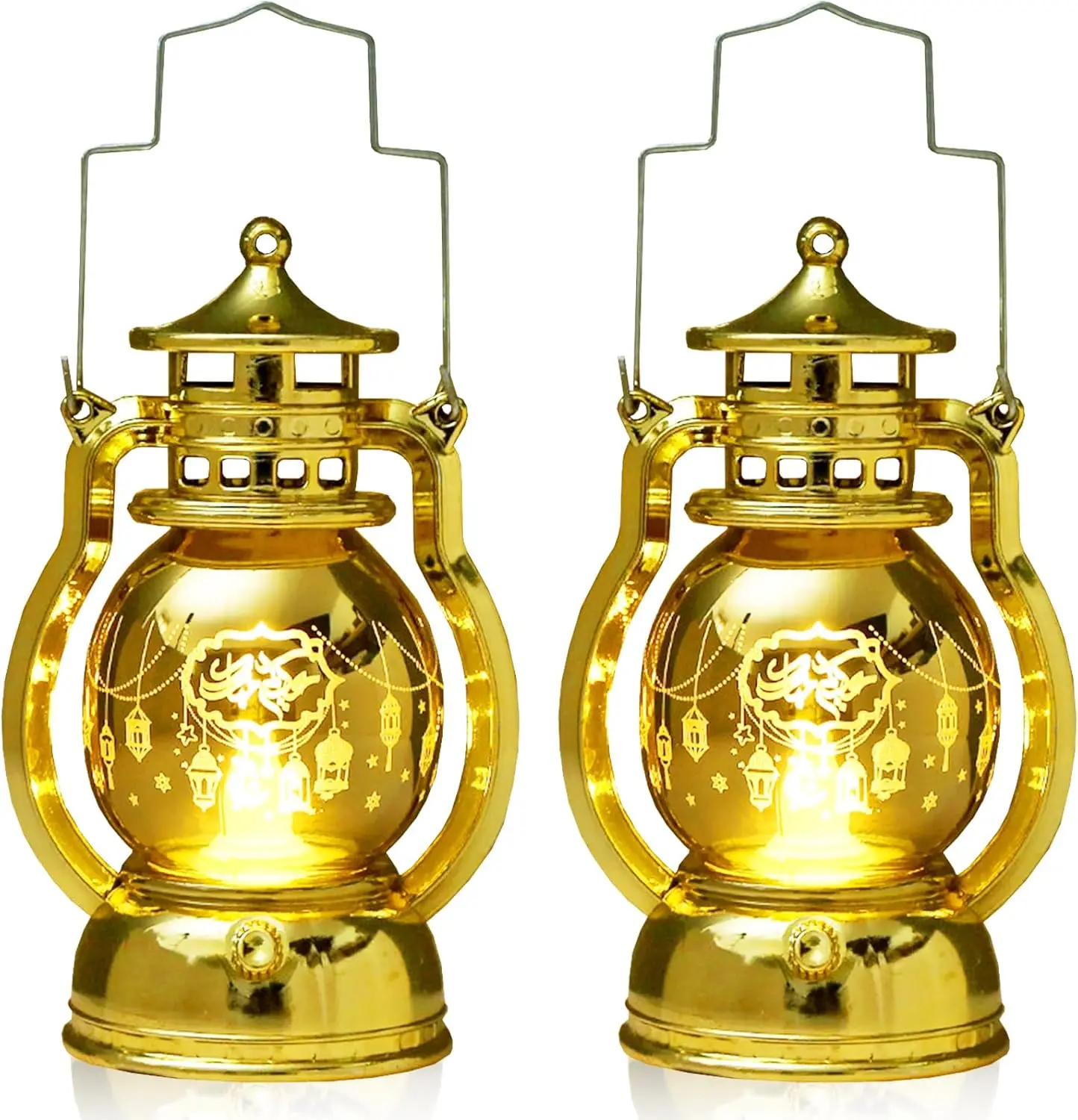 

Eid Mubarak LED Lantern Ramadan Kareem Hanging Light Islamic Muslim Home Decor Flameless Candle Tabletop Gold Moon Decor