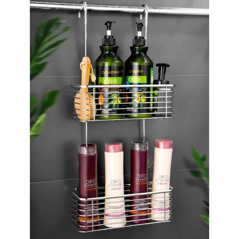 Stainless Steel Shower Holder Rotary Hook Bathroom Rack Multilayer Drain Shampoo Shelf Wall Unit with Stable Load-Bearing Best