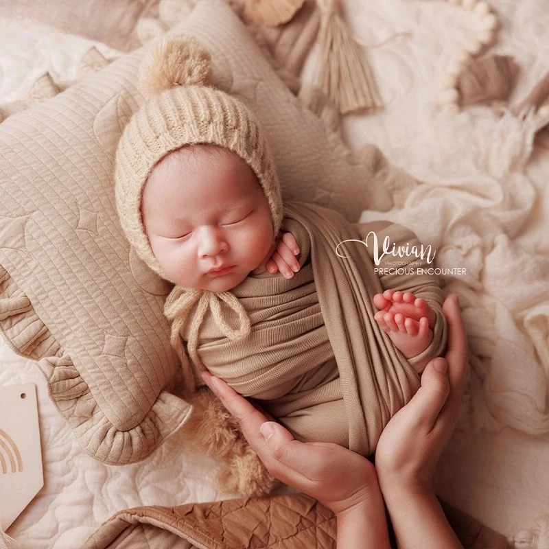 Newbborn Photography Props Nordic Vintage Knitted Hat Blanket Wrap Bear Doll Decor Accessories for Baby Studio Photoshoot Prop