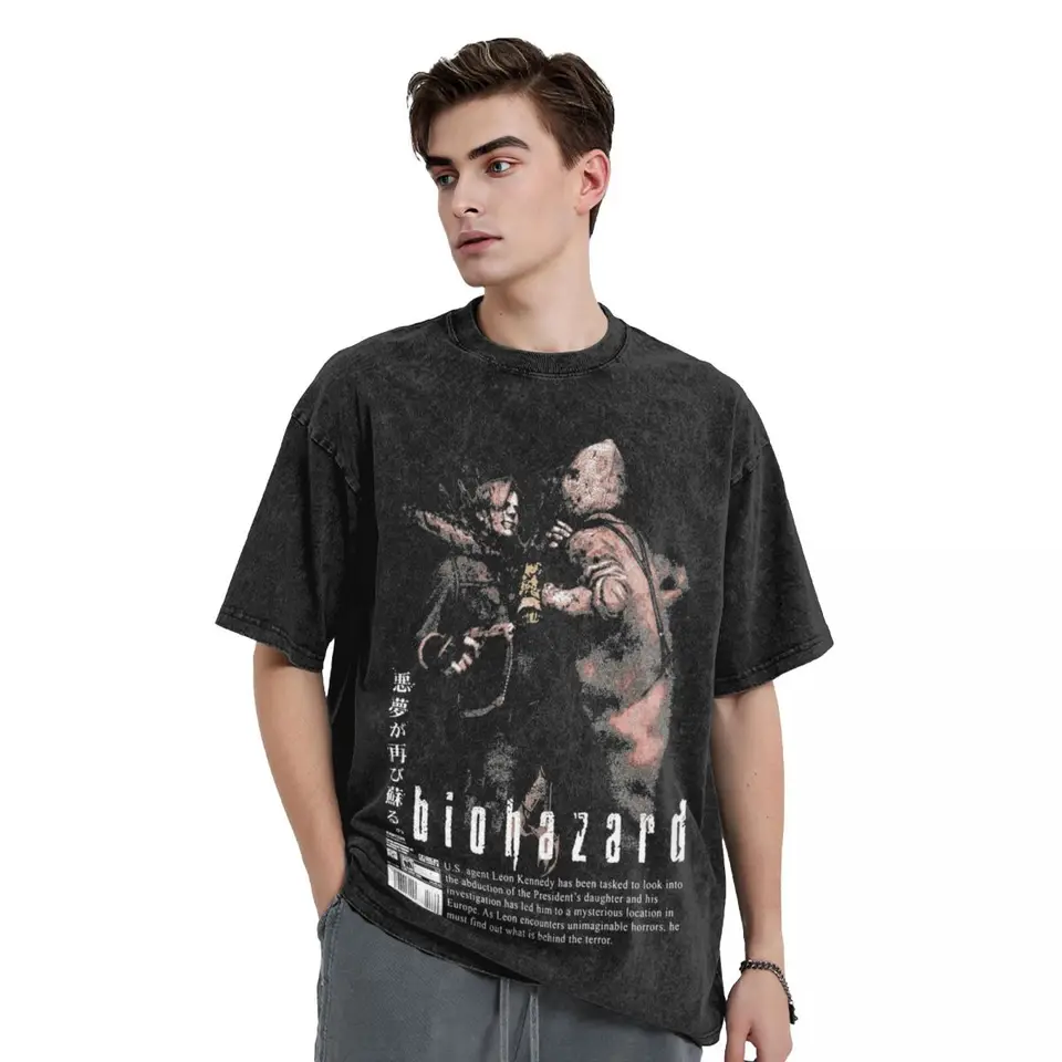 Residents Evils 4 RE4 The Chainsaw Washed T Shirt Men Vintage