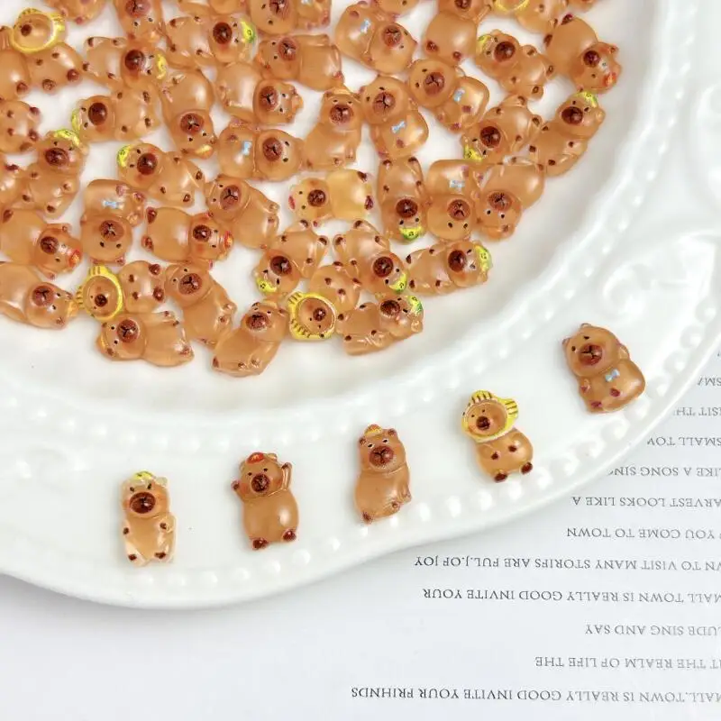 50Pcs Resin Cute Brown Hamster Nail Charms Cartoon Powder Blusher Guinea Pig Nail Art Decorations for DIY Hairpin Nails Parts