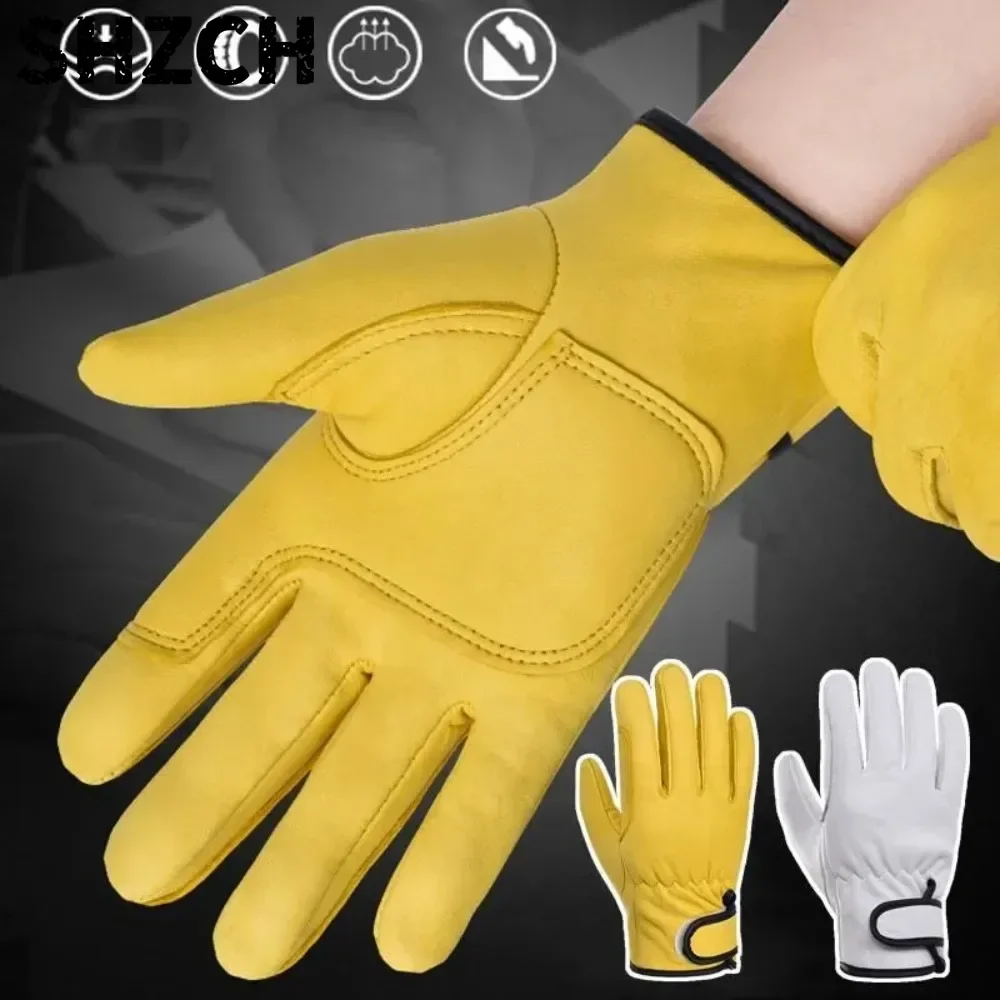 1Pair Labor Work Gloves Soft Cowhide Driver Hunting Driving Farm Garden Welding Security Protection Workers Mechanic Gloves