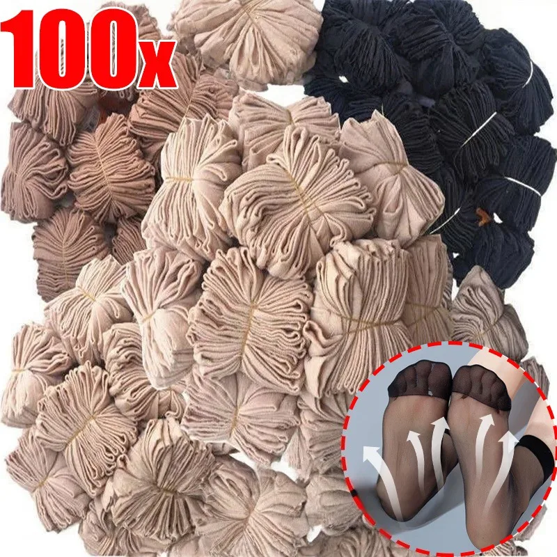 

10/100pairs Transparent Ankle Socks for Women Sheer Extra Thin Socks Summer Breathable No Show Crystal Silk Invisible Stockings