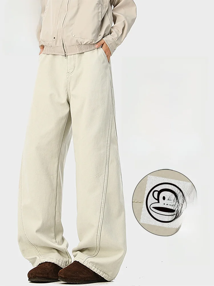 

PaulFrank Men's Casual Trousers American Sle Fce Lined Loose Fit Pure Cotton Wide Leg Long Pants Workwear Spring