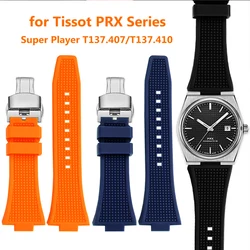 Cinturino per Tissot PRX Series Super Player T137.407/T137.410 Uomo 12mm Cinturino sportivo con fibbia a farfalla in silicone a sgancio rapido