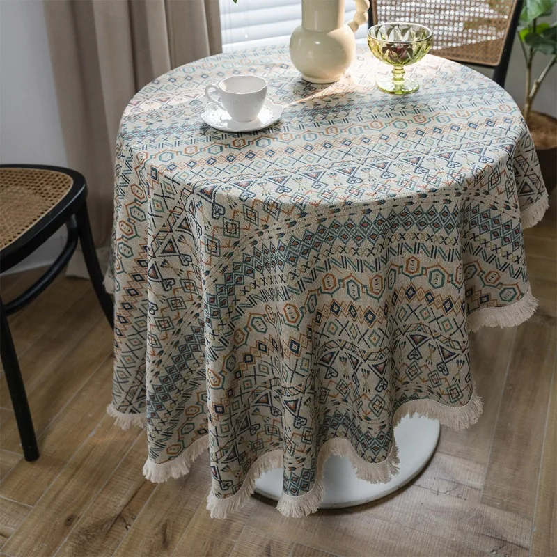 New American Tablecloth Jacquard Geometric Contrasting Circular Thick Tablecloth Can Be Decorated