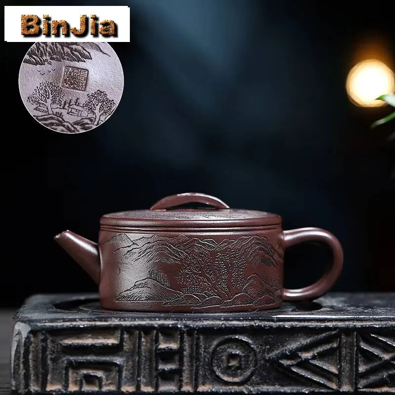 

180 мл Исинский фиолетовый глиняный чайник ручной работы с пейзажем, большой калибр, горшок из сырой руды, грязевой чайник для заваривания чая, чайный набор Zisha, подарочные принадлежности