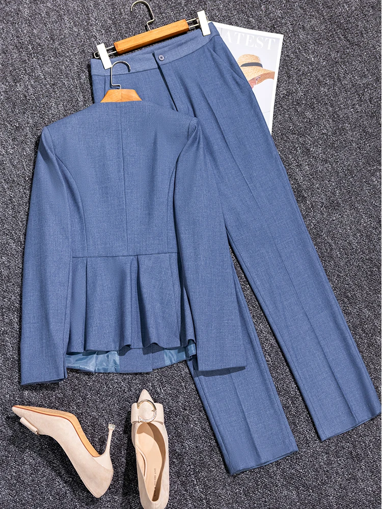 رمادي كحلي أسود السيدات بدل رجالي رسمي المرأة الأعمال ملابس العمل الصلبة س الرقبة السترة وبنطلون 2 قطعة مجموعة لخريف شتاء #2