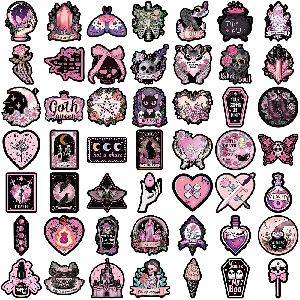 10/30/50Pcs Gothic Pink Horror Graffiti Stickers Cartoon Laptop Skateboard Scrapbooking Phone Decals Halloween Decoration