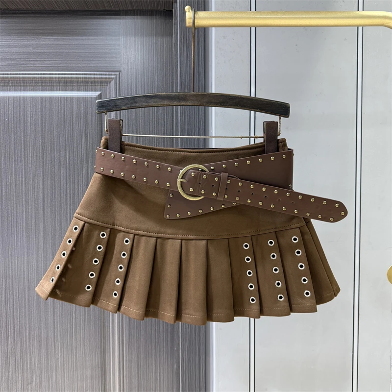 

College Style Youthful Suede Pleated Short Skirt, Women's Autumn New Slimming Hot Girl Anti-Exposure A-Line Mini Skirt Trendy