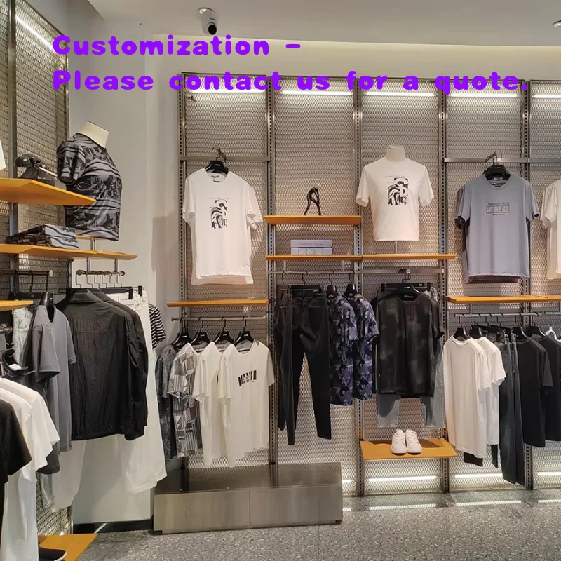custom.HongMing Display Customized Modern Stainless Steel Retail Display Racks Garment Store Commercial Clothing Sh
