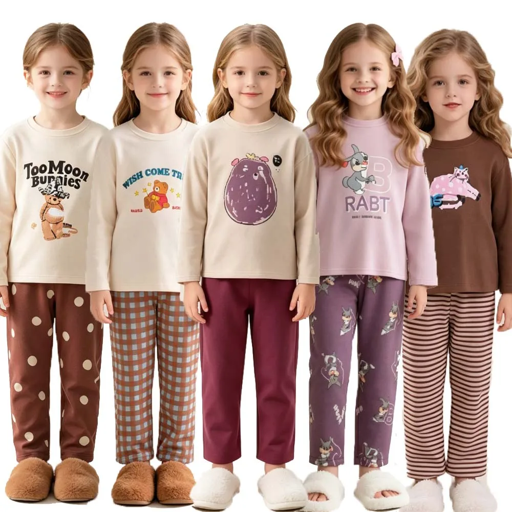 3-16T Girls Pajamas Sets Winter Cotton Underwear Set Teen Pink Purple Toddler Girl Pyjama Bunny Bear Cats Sleep Wear Kids Nighty