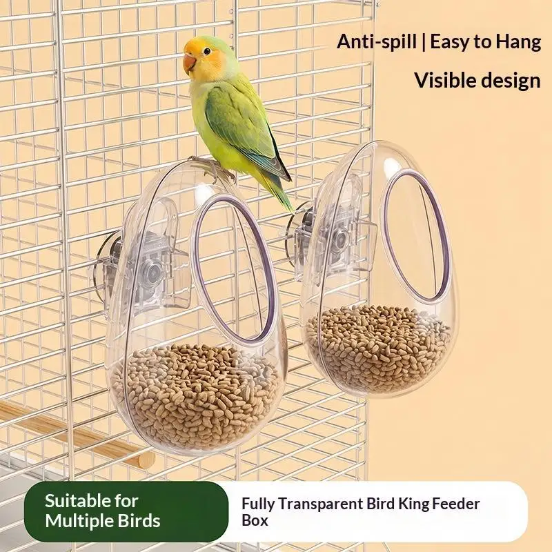 1PcsWall Hanging Bird Food Cup Anti Splashing Transparent Bird Feeding Bowl Detachable Plastic Parrot Feeder Drinker view 4