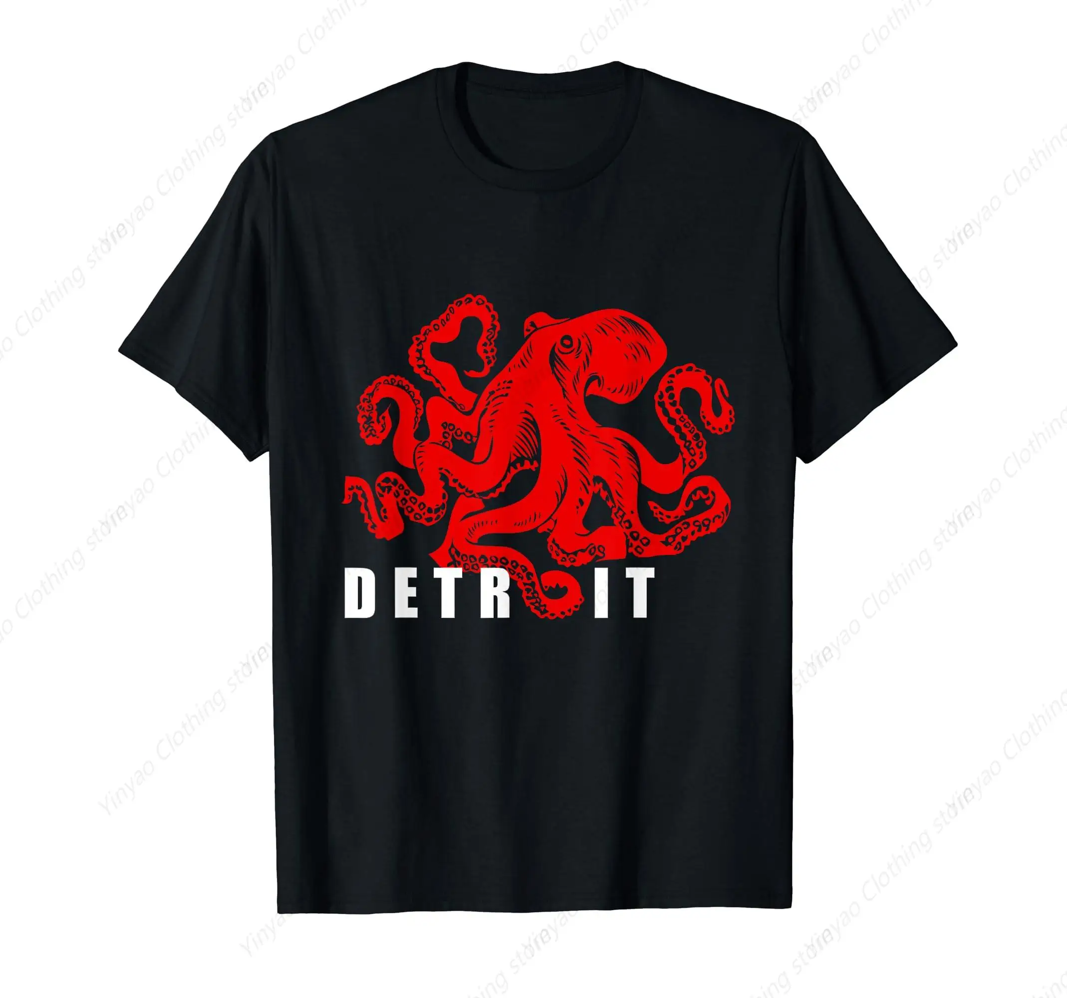 Cool red octopus personality T-shirt for men and women casual loose and trendy cotton short sleeved shirt