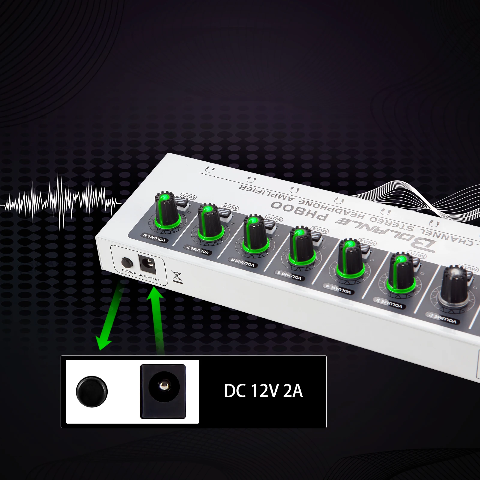 Bolanle PH800 Amplificatore Splitter Cuffie A 8 Canali – 16 Uscite (3.5mm E 6.35mm), Mono/stereo, Per Fino A 250 Cuffie