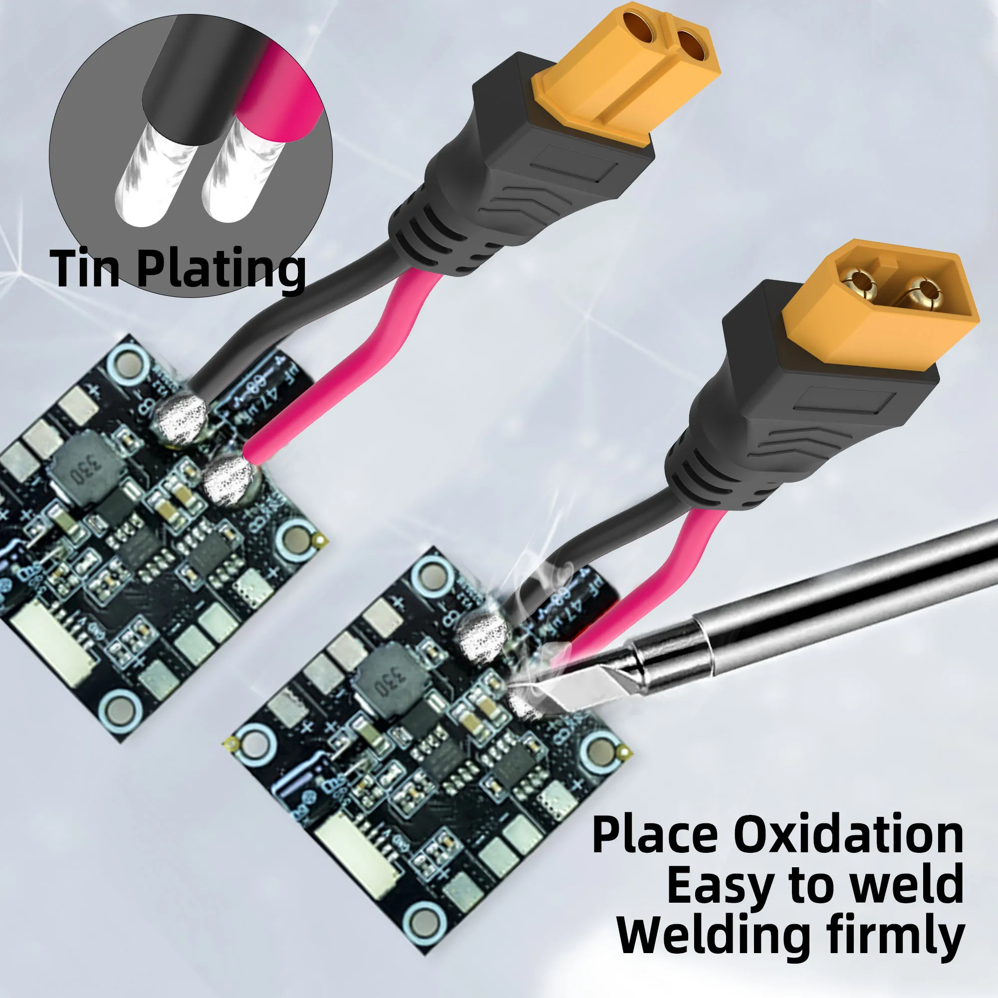 XT60 Plug Connector Female and male, with 12AWG Silicon Wire, for Balancing Cars, Drones, Toy Cars, Lithium Batteries and More