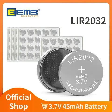 EEMB 1000 ~ 30PCS LIR2032 Batteria ricaricabile 2032 3.7V Batteria al litio a bottone 45mAh Batterie a bottone Imballaggio di grandi dimensioni