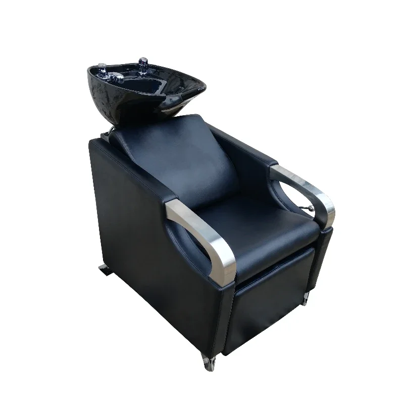 Black Barber Shop Furniture Backwash Shampoo Chair Hair Salon Washbasin and Bowl