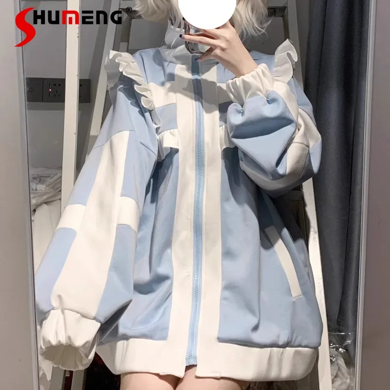 New Japanese Style Water Color Sportswear Jacket Cross 2023 Autumn And Winter New Long Sleeve Sweatshirts Coat Women's Clothing