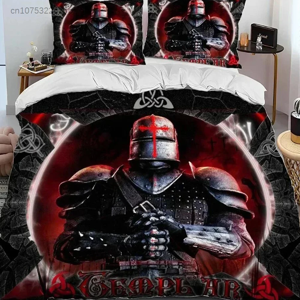 Cavalier Knight Templar Crusaders Bedding Set Printed Bed Set With Pillowcase Duvet Cover Soft Queen King Size Bedclothes Home