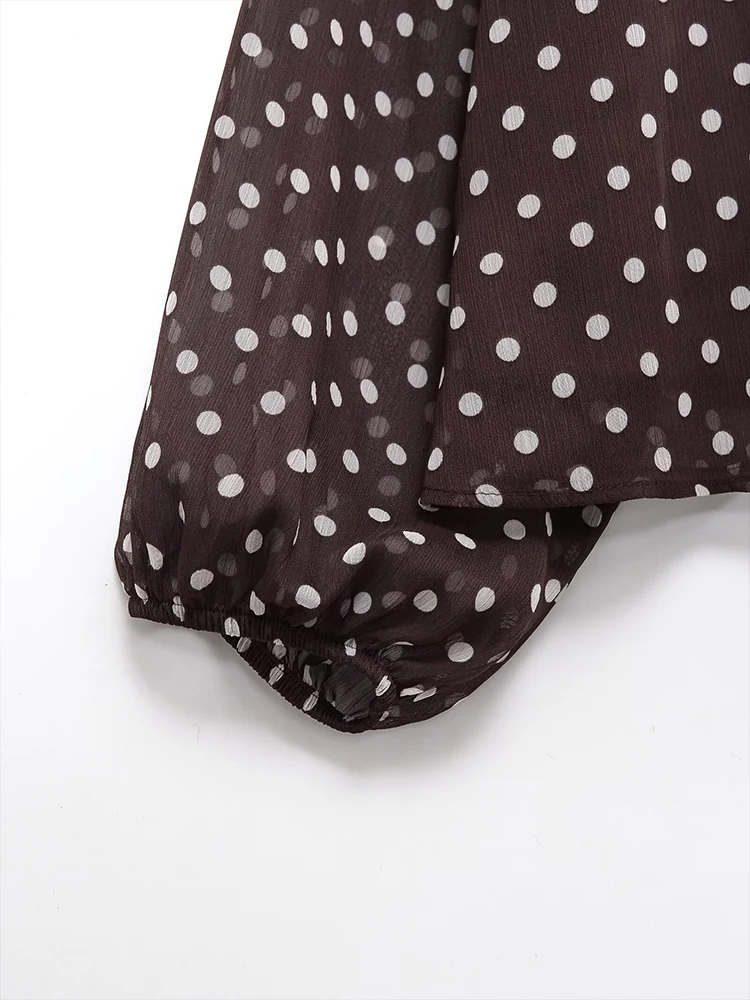 European style new women's fashionable and versatile long-sleeved shirt with bow tie and polka dots.