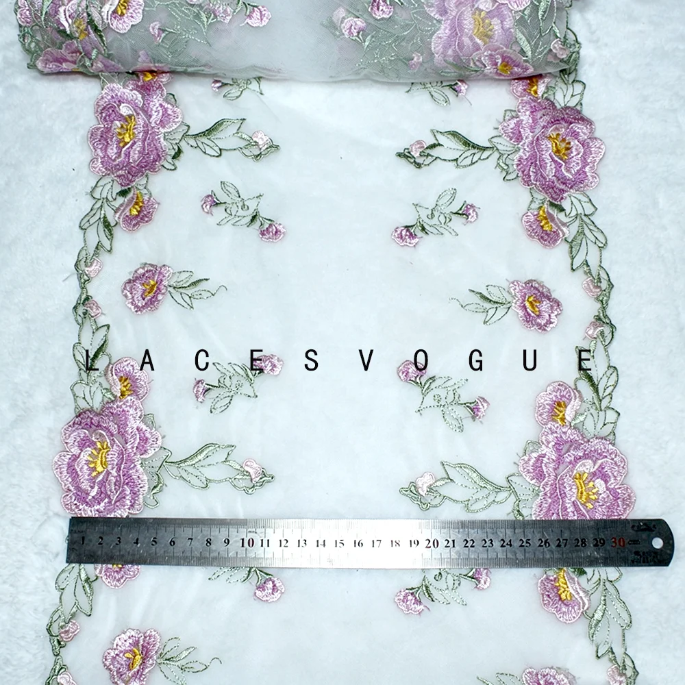 Retro Bilateral Mesh Embroidered Lace, Purple Peony Vine Fresh Floral Lace, Lingerie And Women's Clothing Decorative Accessories