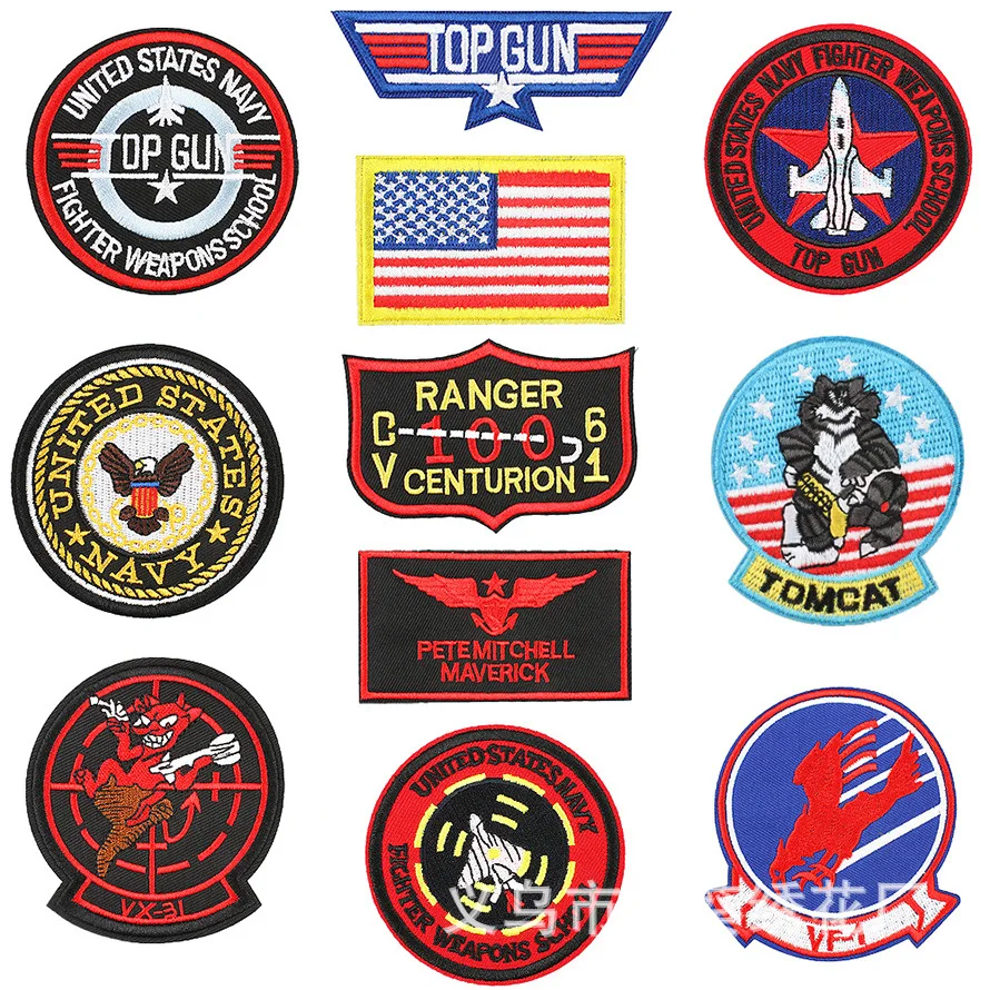 VF-1 الطيران الطيار TOPGUN بندقية علوية مطرزة القماش ملصق شارة الأمريكية الفيلكرو العسكرية مروحة المعنويات ميدالية