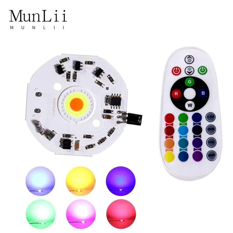 Projecteur LED avec puce USB RGB, lampe à puce COB, pas besoin de pilote, éclairage à monter soi-même avec télécommande, 220V 5V