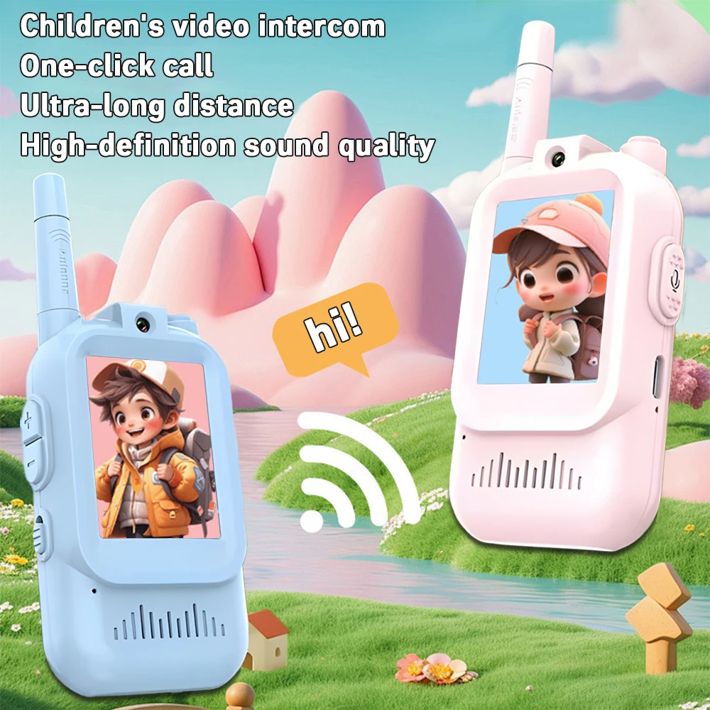Walkie Talkie For Kids Rechargeable Voice Fonts With 2" HD Video One-Click HD Call Intercom For Boy Girl Birthday Christmas Gift