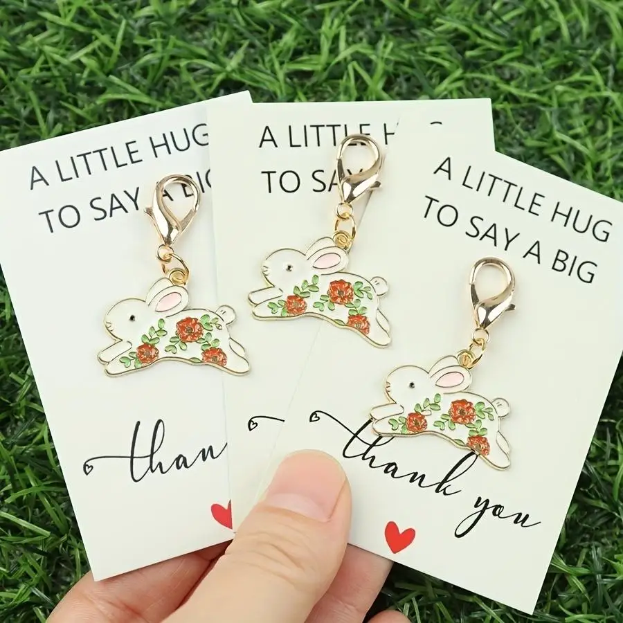1/5/10/20/50/100pcs A Set of Three Adorable Bunny Keychains, Featuring Floral Bunny Decorations, Comes with a Thank You Greeting