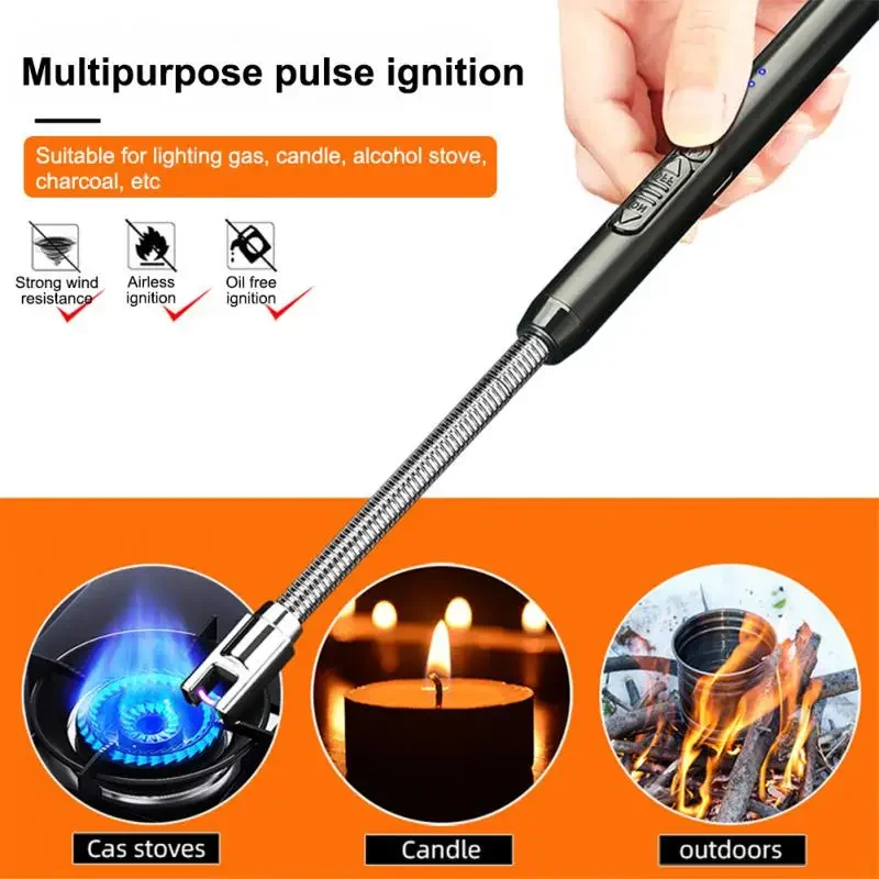 USB Electric Lighter Rechargeable Kitchen Lighter for Stovetop Windproof LED Plasma Arc Flameless Candle Unusual Outdoor Lighter