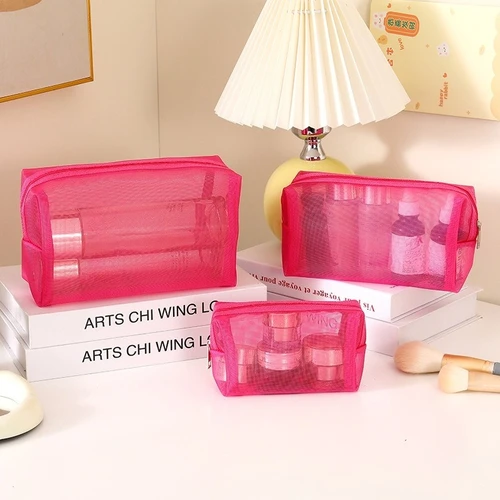 Imagen 2 del producto Bolsa de cosméticos de malla de nailon con cremallera, organizador de artículos de tocador en forma de caja, bolsas de maquillaje, lápiz labial multifuncional para mujer, monedero, bolsa
