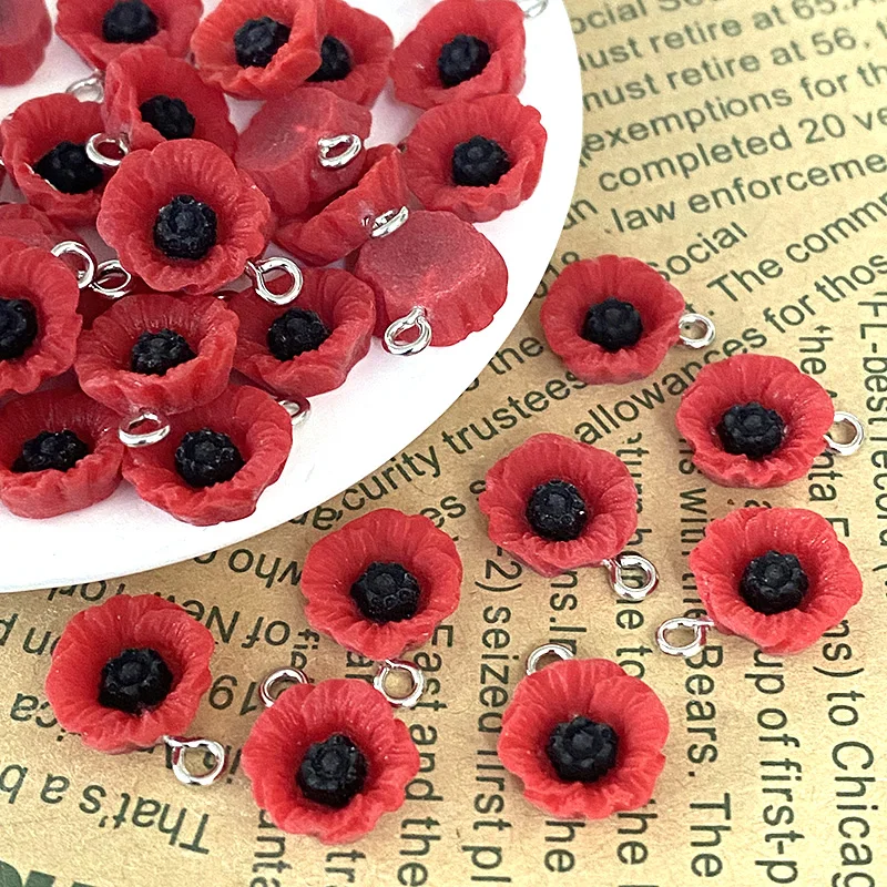 20pcs/Pack Red Poppy Flower Resin Charms Bulk Anti-War Peaceful Flowers Pendant DIY For Earring Bracelet Jewelry Make