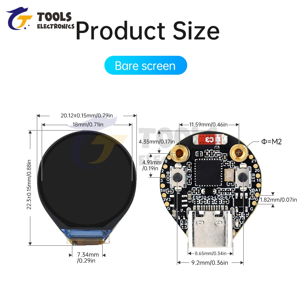 ESP32-C3 0.71 Inch Circular IPS LCD Development Board 160 × 160 Board With a Resolution Based On ESP32-C3