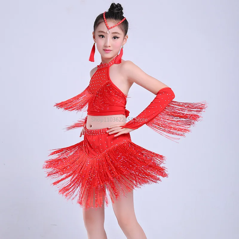 Children Professional Rumba Cha Cha Latin Dance Dress for Girls Ballroom Dancing Dresses Samba Practice Dress Latin Performance