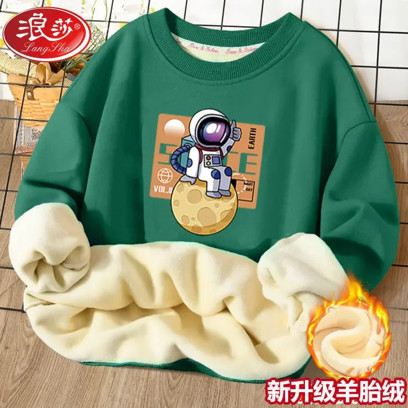 Children's Clothing Boys' Fleece-Lined Sweater 2022 New Winter Clothes Warm Long Sleeves Middle and Big Children Children