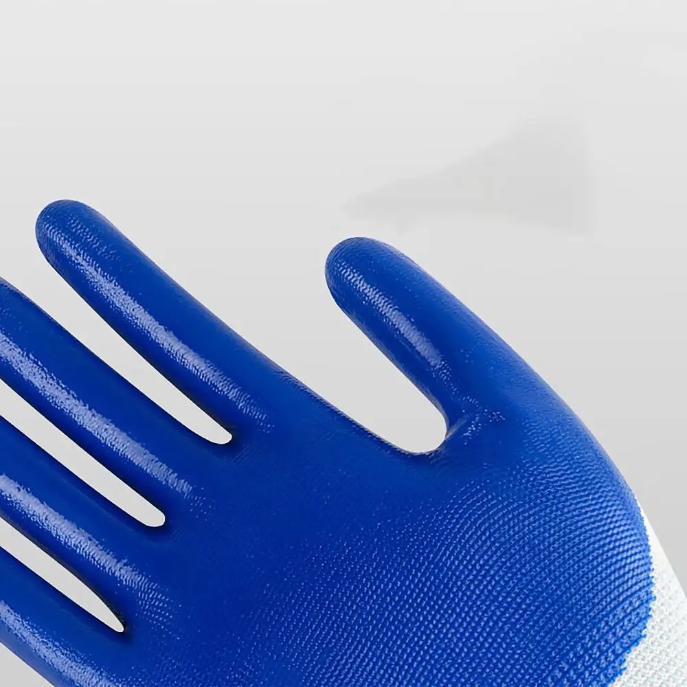 12 زوجًا من قفازات العمل المصنوعة من النايلون بقبضة ممتازة وقفازات متينة مطلية بالنتريل ومضادة للثقب ومقاومة للاهتراء