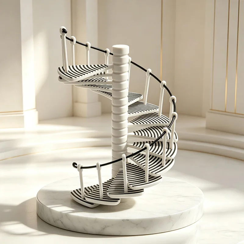 1:12 Modern Spiral Staircase Miniature,Dollhouse Duplex Building Accessory,Black White Twist Stairs Prop for OB11 Diorama Layout