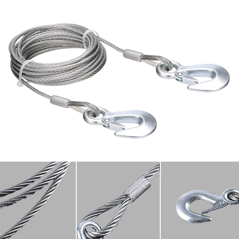 Steel Winch Cable, , Wire Rope with Hook, 4m/5ton Breaking Strength, Towing Cable Heavy Duty, for Tow Truck, Rollback, Crane