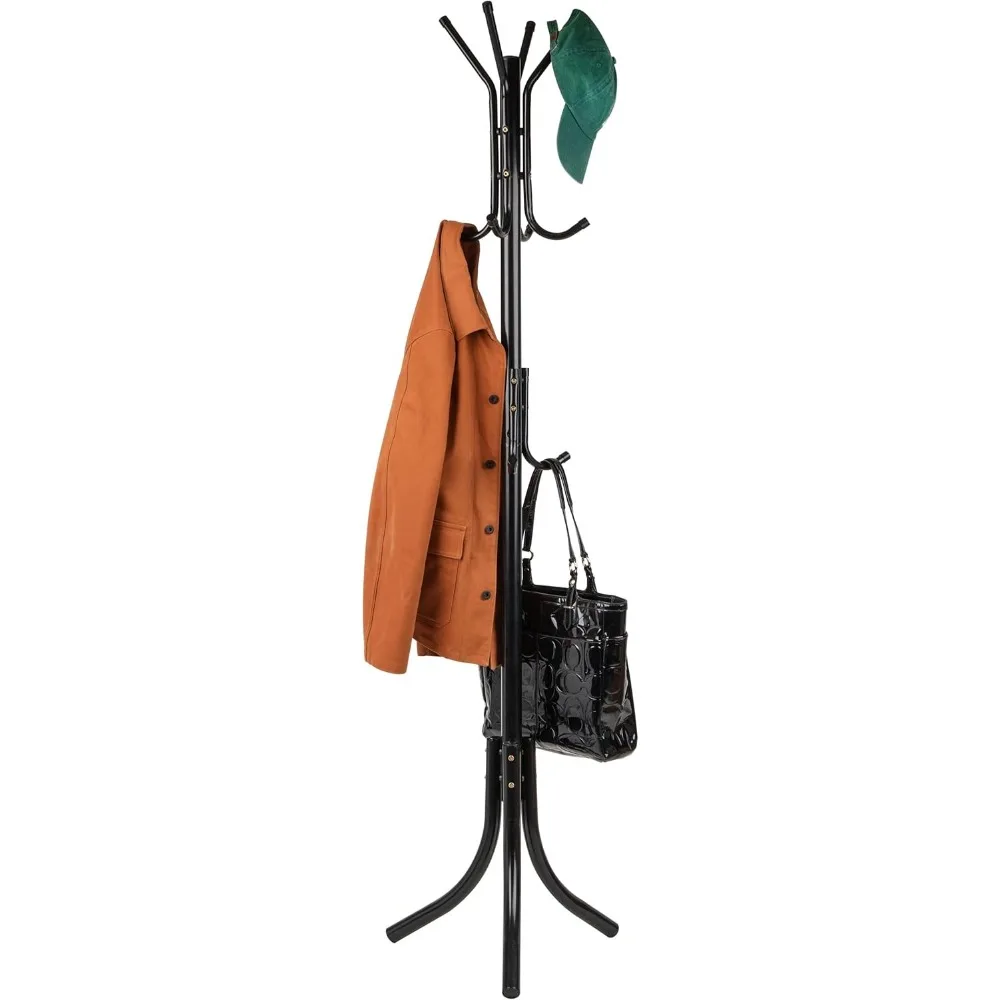 

Freestanding Coat Rack, Multi-Tier Organizer for Office and Entryway, Metal, Black