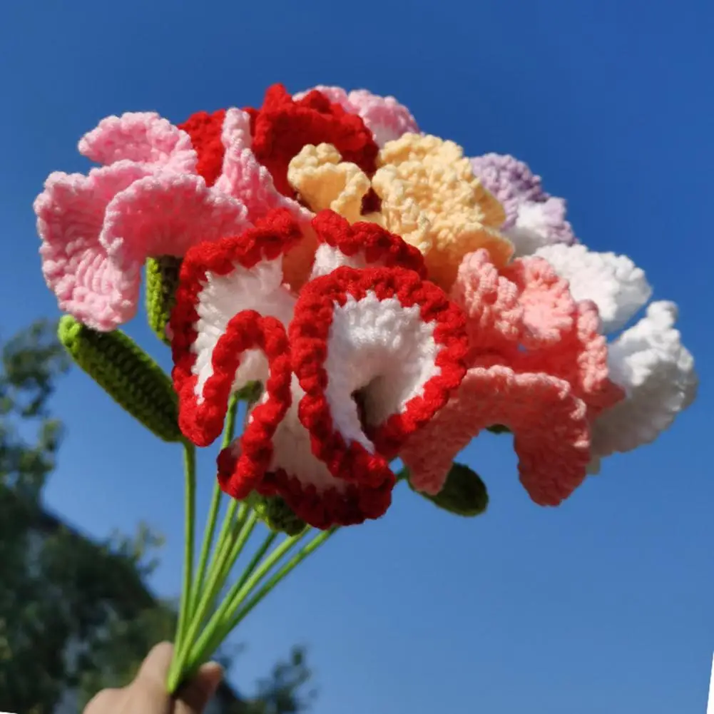 Knitted Carnation DIY Carnation Flowers Hand Simulation Crochet Flowers Mother'S Day Simulation Bouquet Gift For Mother 2023 New