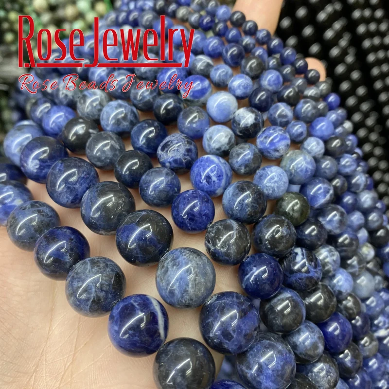 Natural Stone Dark Blue Sodalite Beads Round Loose Spacer Beads 4 6 8 10 12 mm For Jewelry Making DIY Bracelets Accessories 15\