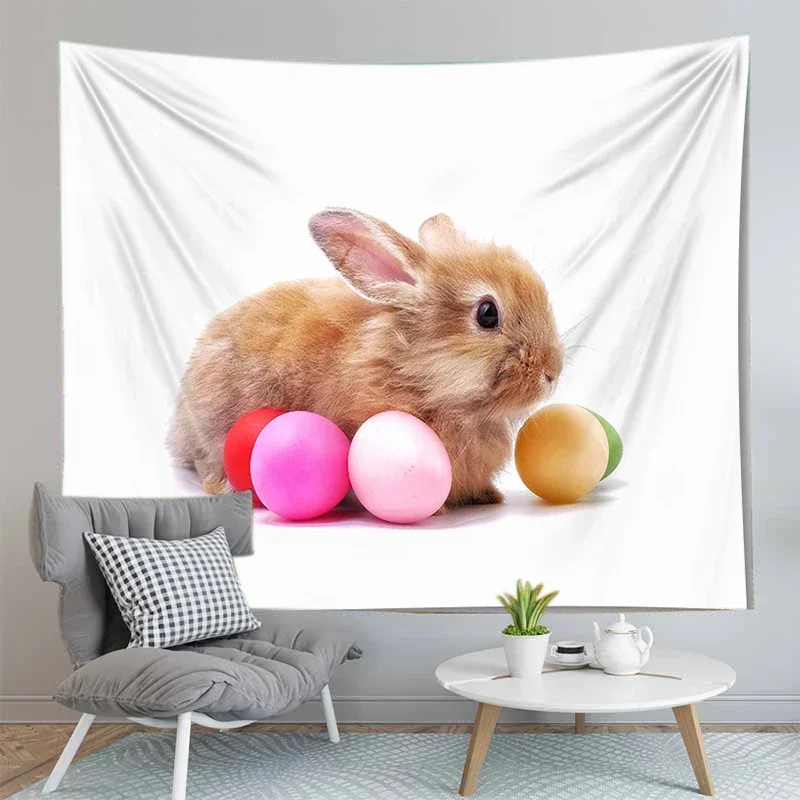 Easter Tapestry Wall Hanging Rabbit And Egg Home Decor Tapestries Tablecloth Bedspread Tenture Carpet