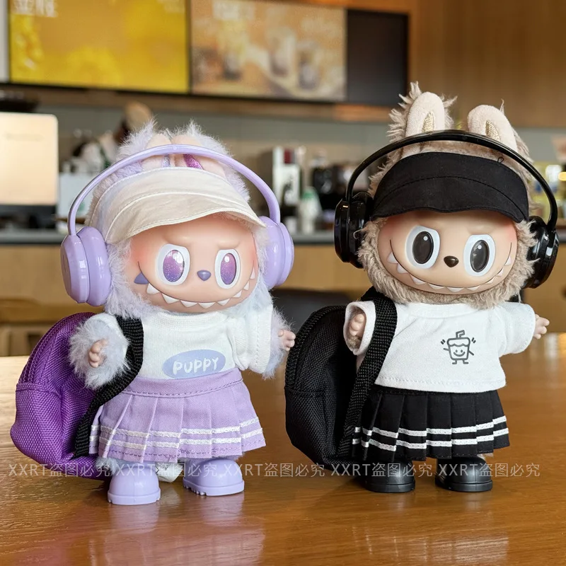 

Yay! Campus Style Labubu 3.0 Outfit 1st-3rd Gen T-Shirt Pleated Skirt Cap Headphones Shoes Backpack Student Wear for Labubu